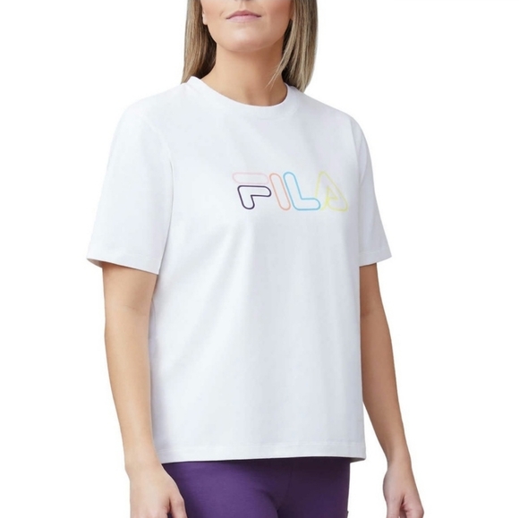 FILA Multicolor Logo Jersey White Shirt - Picture 2 of 6